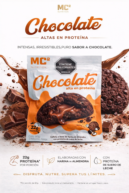 Galleta a base de harina de almendra sabor chocolate con proteina de suero de leche
